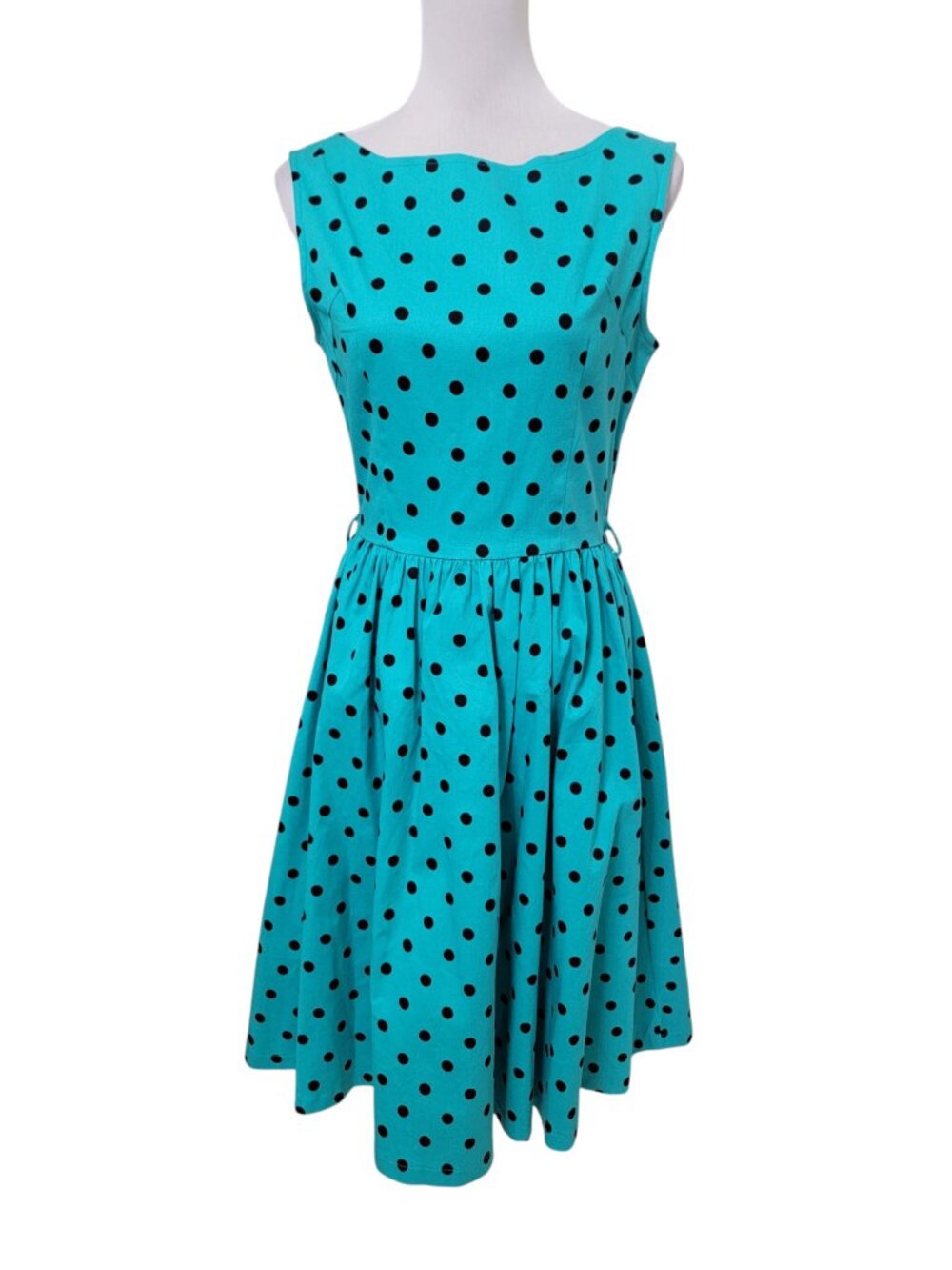 Lindy Bop Vintage/Retro 50's Size M Teal/Turquoise w/ Black Polka Dot Dress